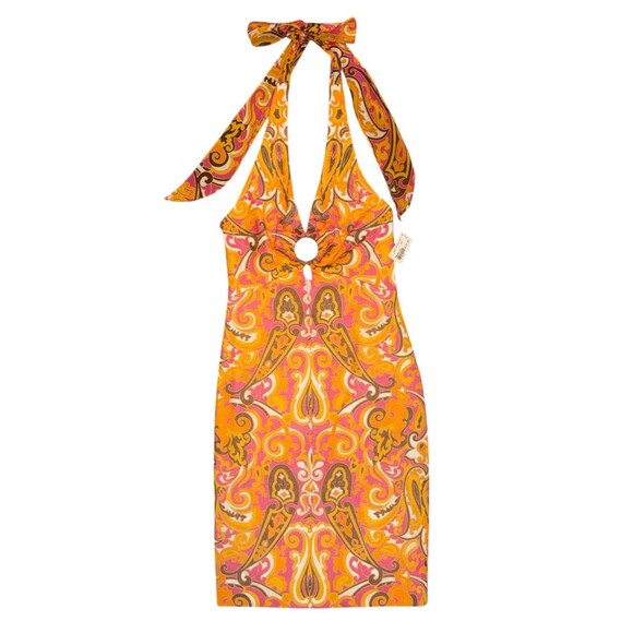 NWT An Original Milly Of New York Orange Pink Paisley Halter Dress Size 2 $375 - Picture 2 of 16